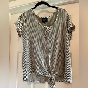 Green and White Button Down Tie Front Top